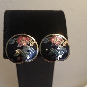 Vintage Cloisonne Enamel Clip On Earings